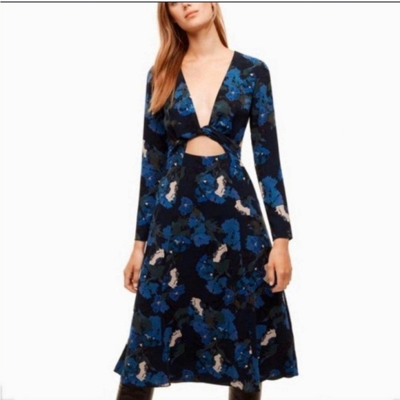❤️ 3 for $35 Aritzia Wilfred floral long sleeve Cut Out Midi Dress Aubagne XS 0 - Picture 1 of 7